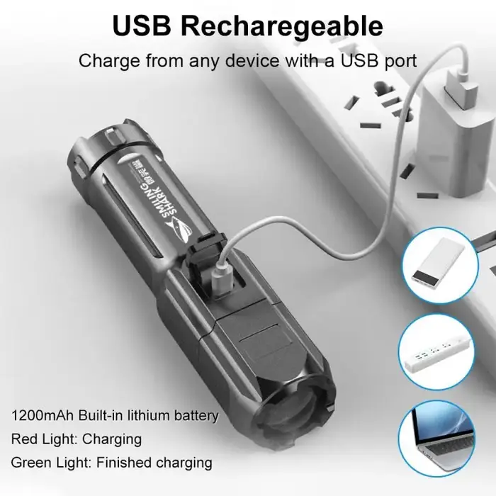 Puissante lampe de poche LED Rechargeable USB 18650 étanche Zoom pêche chasse 100000