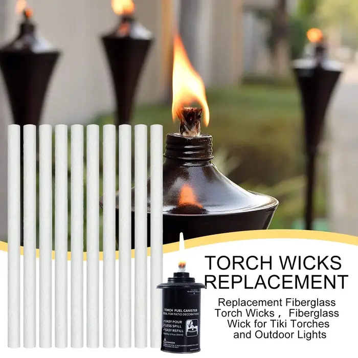 Mèches de lampe 10 pièces en fibre de verre pour torches d'extérieur
