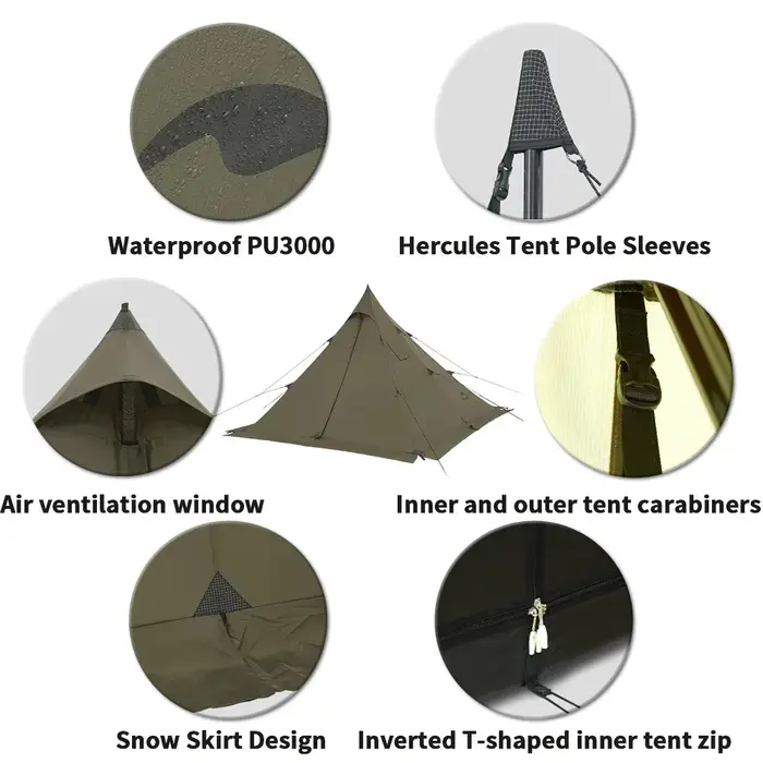 Natureifa-Tente Pyramidale Portable et Étanche pour Camping en Plein Air et Pique-Nique, Tipi de Ran