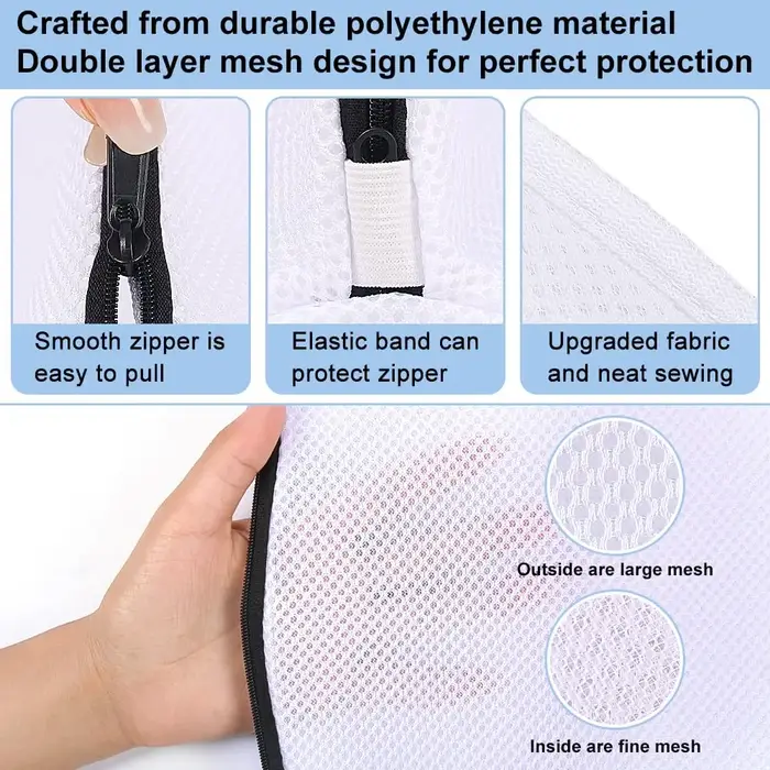Sac de lavage de chaussures en maille avec fermeture éclair
