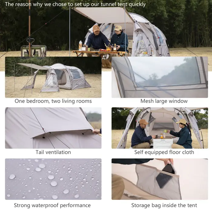 Tente tunnel de camping BISINNA pour 4 à 6 personnes