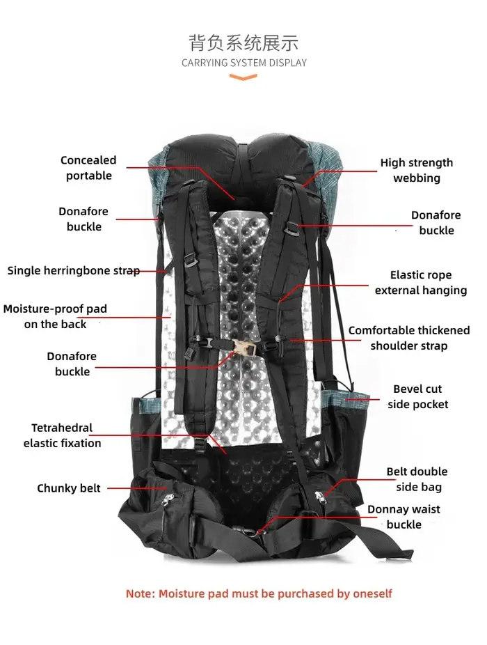 3F UL GEAR Sac à dos de randonnée ultraléger 40 + 16L - Pack