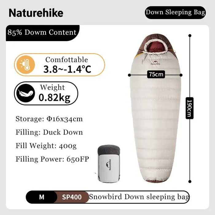 Naturehike Snowbird Camping canard vers le bas sac de couchage adulte momie vers le bas chaud sac de