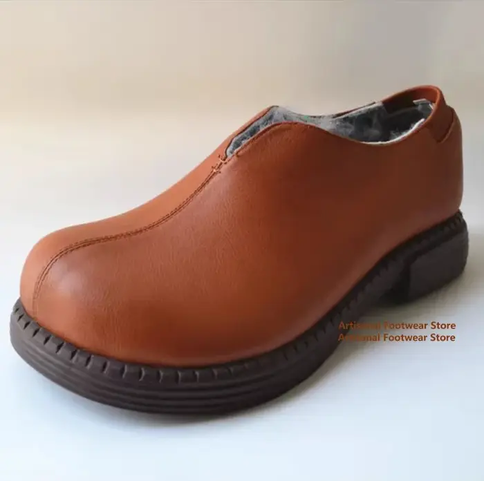 Bottes de neige antidérapantes à semelle épaisse pour hommes, chaussures basses en coton avec laine véritable, mocassins en cuir marron/noir, chaussures tendance pour hommes