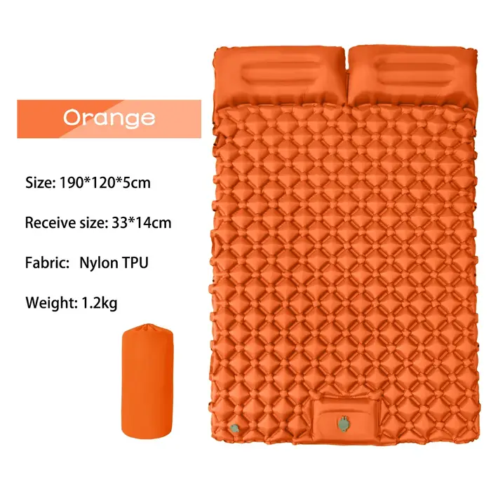 Matelas gonflable de camping pour 2 personnes avec pompe intégrée à commande au pied et oreiller