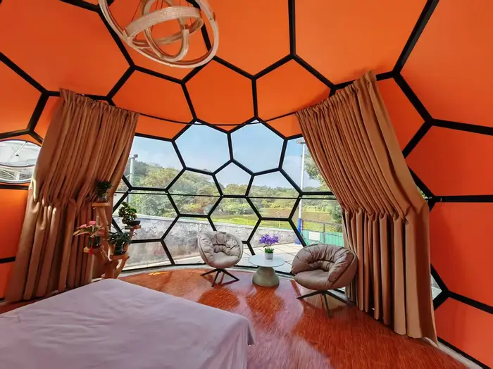 Tente dôme géodésique en verre imperméable pour camping extérieur