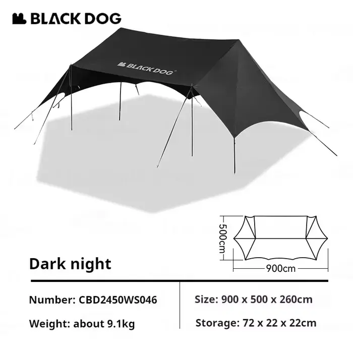 Tente auvent BLACKDOG grand espace, revêtement noir, protection solaire, imperméable, abri solaire, 