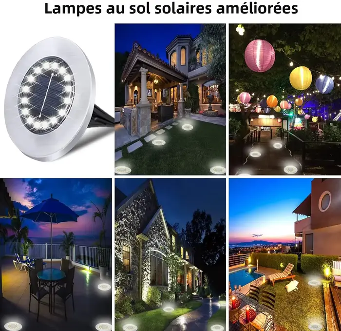 16 LED lumières solaires lumineuses au sol lumière LED solaire étanche extérieure pour voie jardin cour pelouse passerel