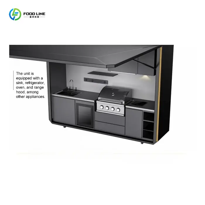 Cuisine de camping extérieure modulaire moderne personnalisée de qualité supérieure, installation facile avec évier et réfrigérateur pour le jardin