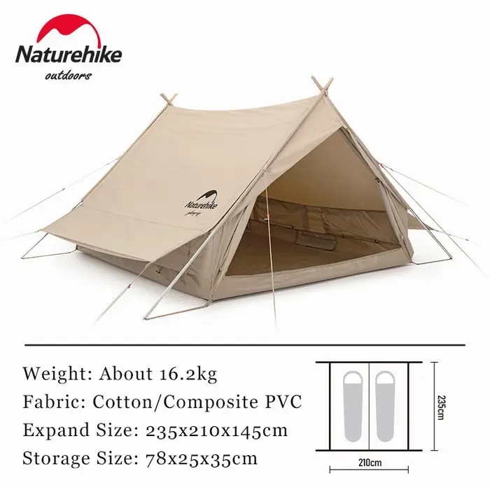 Tente de camping Naturehike Cotton Eaves pour 2 personnes 4,8 ㎡   Équipement de voyage portatif d'au