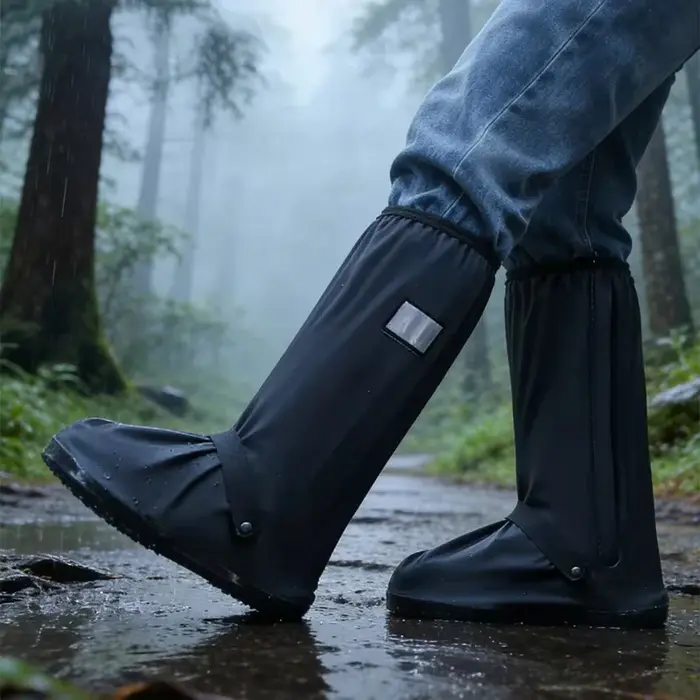 Couvre-chaussures de pluie imperméables à tige haute avec réflecteur, antidérapants, pour vélo, moto