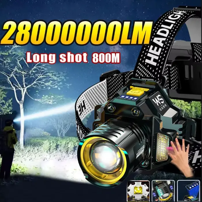 Lampe frontale LED puissante et Rechargeable avec phare télescopique Zoomable-lumière