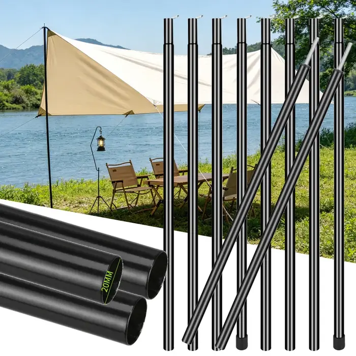 Ensemble de 2 poteaux de tente, poteaux de bâche réglables, tiges en acier pour abri solaire, auvent de Camping, remplacement avec chevilles et cordes