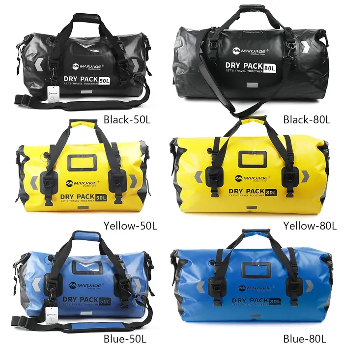 Sac sec pour moto 50L/80L, sac arrière étanche avec sangles en corde, sac en rouleau pour kayak, Camping, bateau, moto