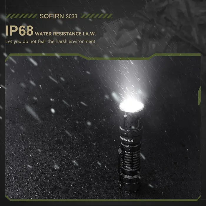 Lampe torche tactique LED SOFIRN SC33 XHP70.3 HI 5200lm puissante, rechargeable par Type C, interrup