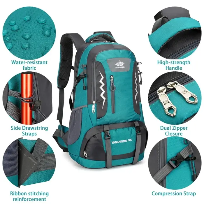 Sac à dos de randonnée 60L, résistant à l'eau, pour hommes et femmes, pour le camping, les sports de plein air, les voyages et l'alpinisme