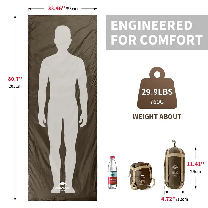 Sac de couchage Naturehike pour le camping, ultraléger LW180, imperméable, en coton, pour la randonn
