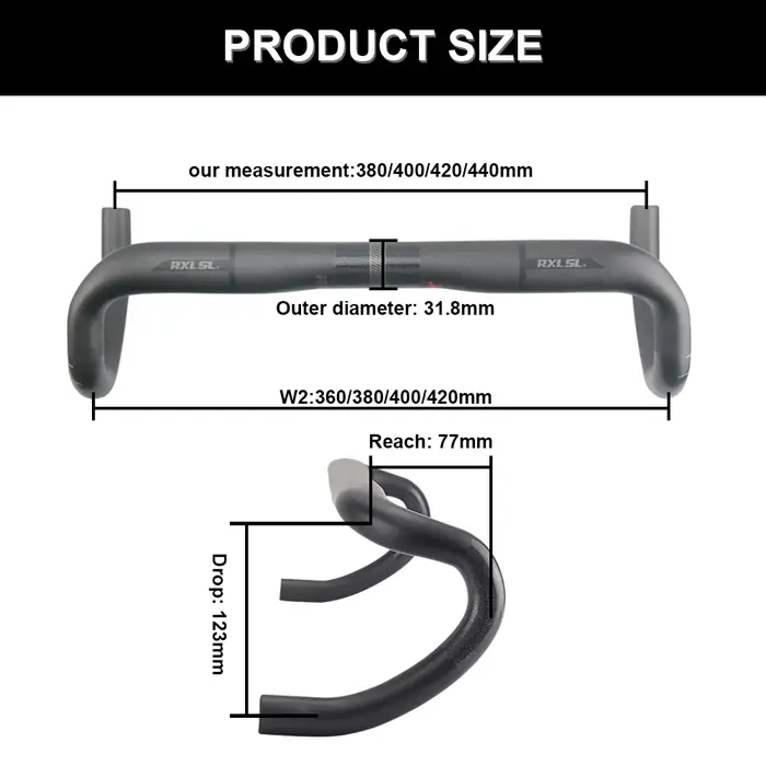 RXL SL-Guidon de vélo de route en carbone, diamètre 31.8mm, UD 256 380/400/420/440mm
