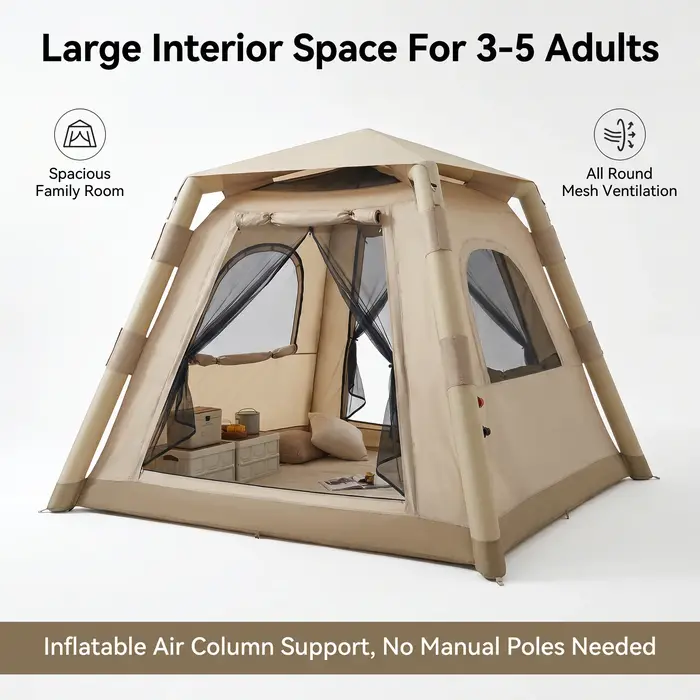 Tente de camping gonflable automatique pour 3-5 personnes