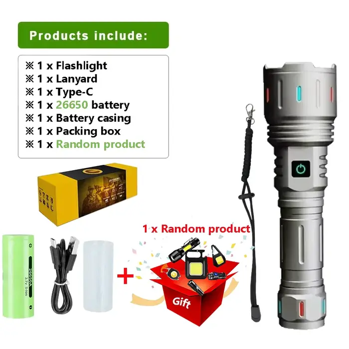 2025 lampe de poche LED la plus puissante Rechargeable 800W lampes