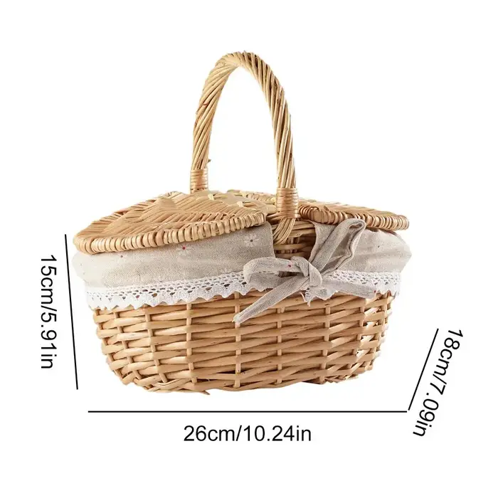 Panier de pique-nique en osier fait main avec poignée