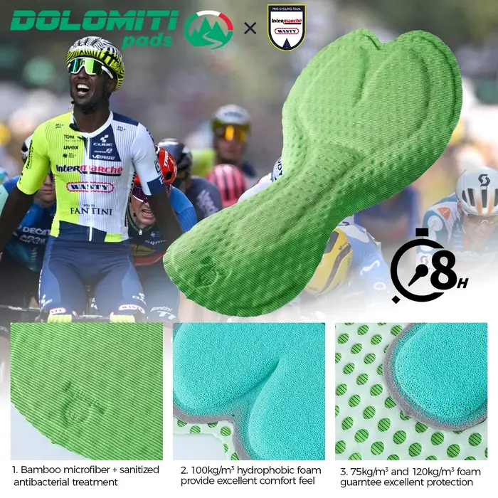 RION hommes short de cyclisme collants de vélo vtt bavoir bretelles haute densité Dolomiti 8 heures