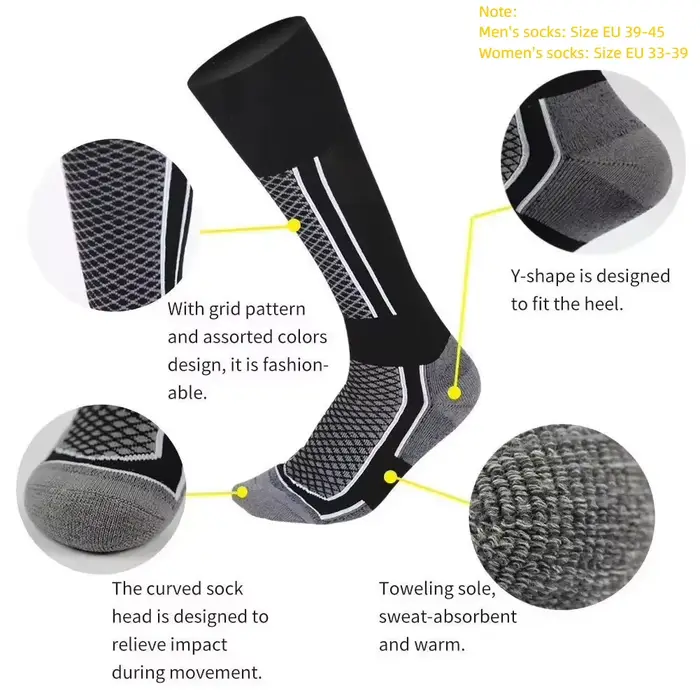 DIZETION 1 paire hiver chaud épaississement bas de Ski chaussettes de randonnée pour femmes hommes enfants en plein air Anti-froid haut bas de sport