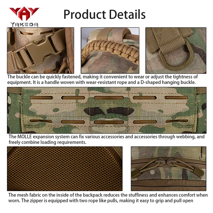 YAKEDA sac à dos extérieur grande capacité avec sangle de taille et de poitrine, bandoulière système