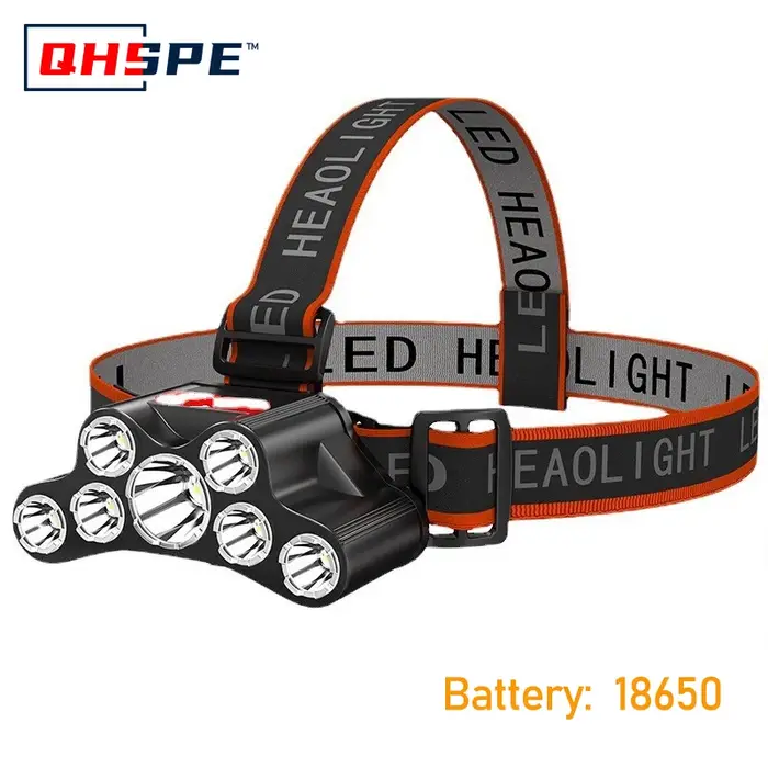 Lampe frontale rechargeable à 5 LED, lumière forte, batterie 18650 intégrée pour Camping, aventure, pêche, mise au point réglable, tête étanche