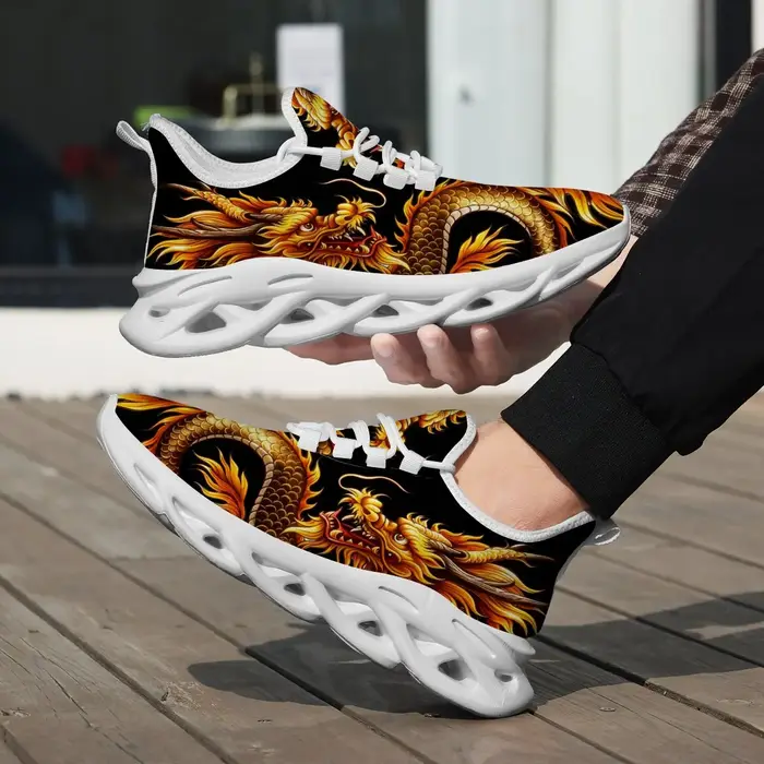 Baskets sur le thème du Dragon pour hommes et femmes, chaussures basses légères et respirantes à lacets, chaussures de course, de randonnée, de sport décontractées