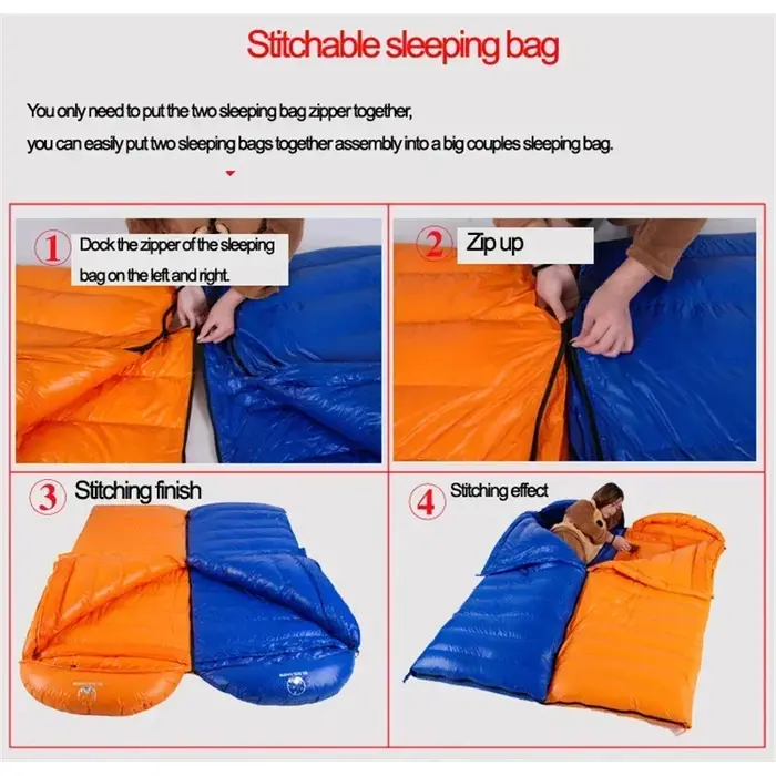 Sacs de couchage thermiques en duvet d'oie blanche, taille 220x85cm, allonge et élargi, adaptés aux personnes hautes, bonne qualité, Camping
