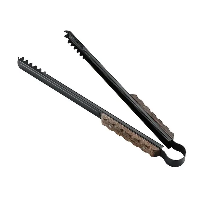 CAMPINGMOON BKMS-41 Pince à charbon multifonctionnelle en acier inoxydable avec poignée en bois mass