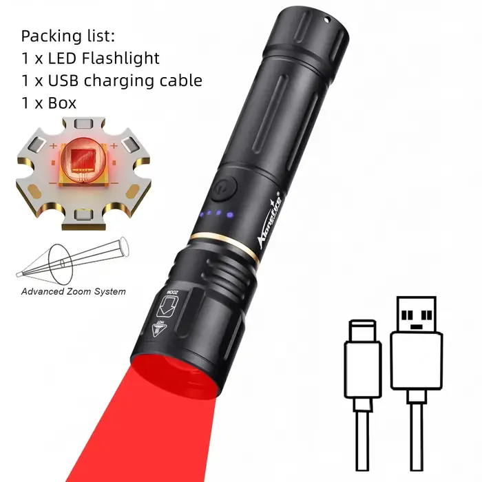 Lampe torche rechargeable Alonefire Zoom haute puissance, lumière rouge, bleue, verte, blanche, lampe de camping, randonnée, chasse, pêche en plein air
