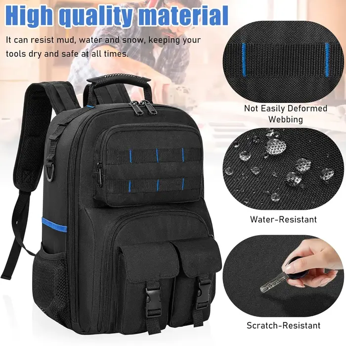 Sac à dos pour outils robuste avec épaulettes rembourrées et organiseur d'outils amovible