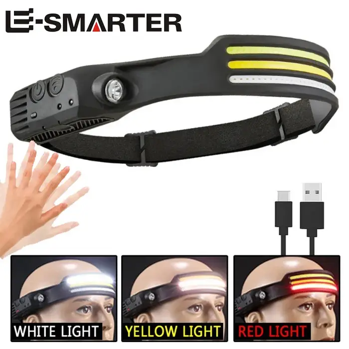 COB LED capteur lampe frontale lampe frontale à Induction batterie intégrée lampe de poche USB Recha