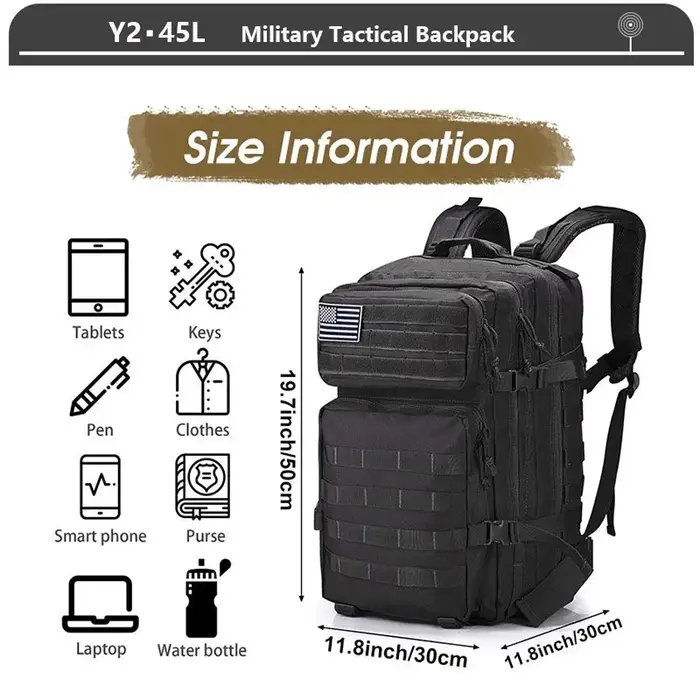 Tactique Sac À Dos 3 Jours Pack D'assaut Molle 38/45L Grand En Plein Air Étanche Randonnée Camping V