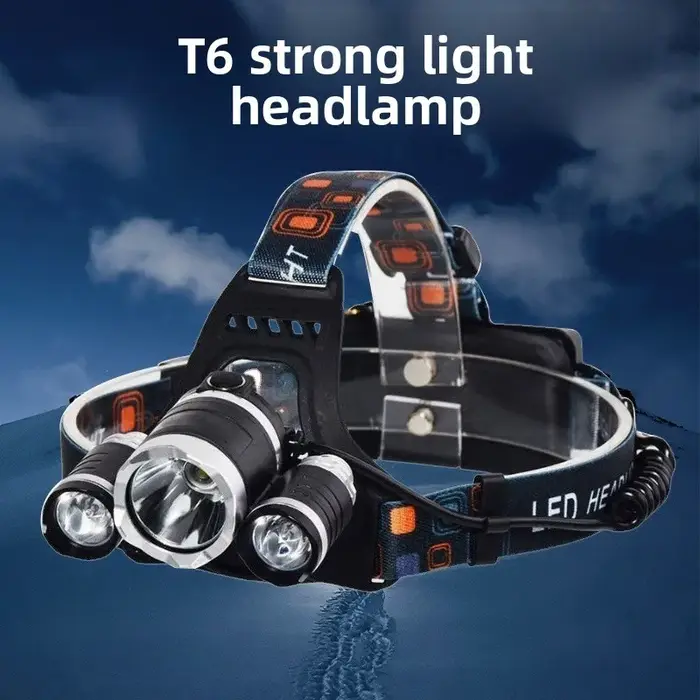 Lampe frontale LED à trois têtes de style avion : mise au point fixe