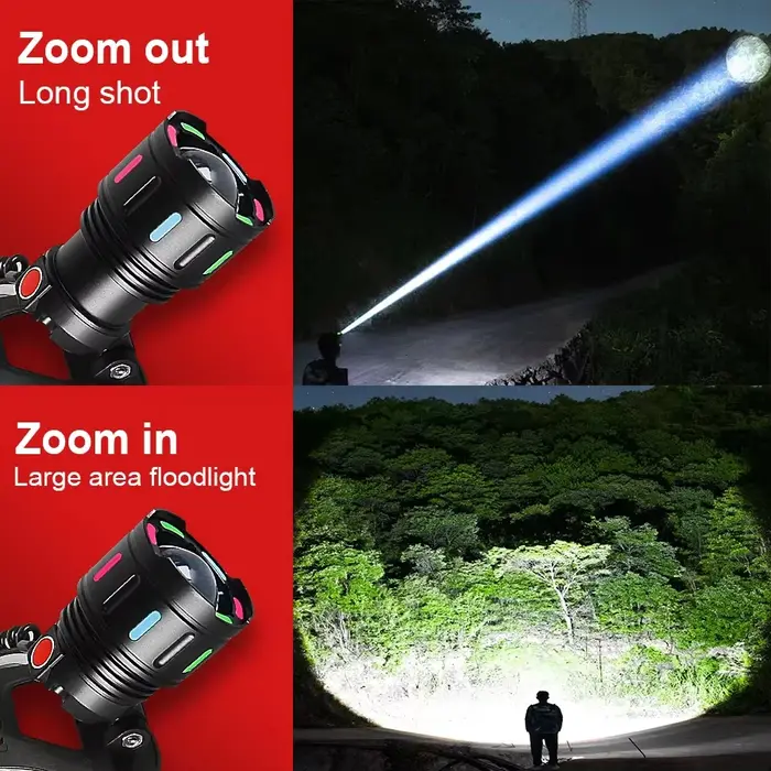 Phare LED à forte luminosité 20000000 LM, puissant phare à longue portée 4000M, lampe rechargeable avec lumière fluorescente pour la pêche en plein air