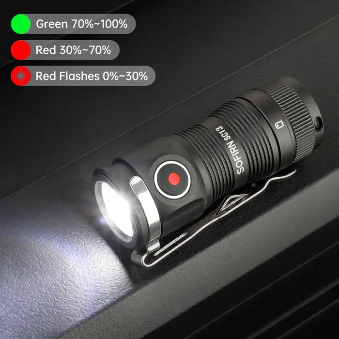 Lampes de poche tactiques SOFIRN SC13 1300lm rechargeables 18350 6000K Noir Vert Porte-clés 519A/SST40 LED Mini lampe torche d'urgence