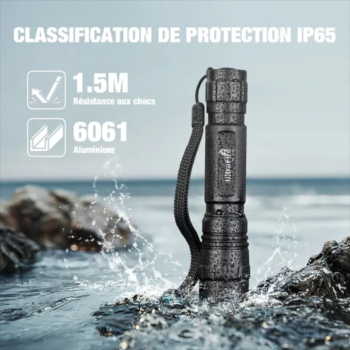 Lampe torche tactique UltraFire WF-501BX avec étui, puissante lampe torche LED de police de 1 200 lumens, rechargeable par USB de type C, pour les urgences quotidiennes