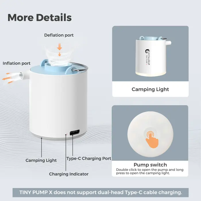 FLEXTAIL TINY PUMP X - Pompe à air de camping portable avec batterie de 1300 mAh rechargeable pour f