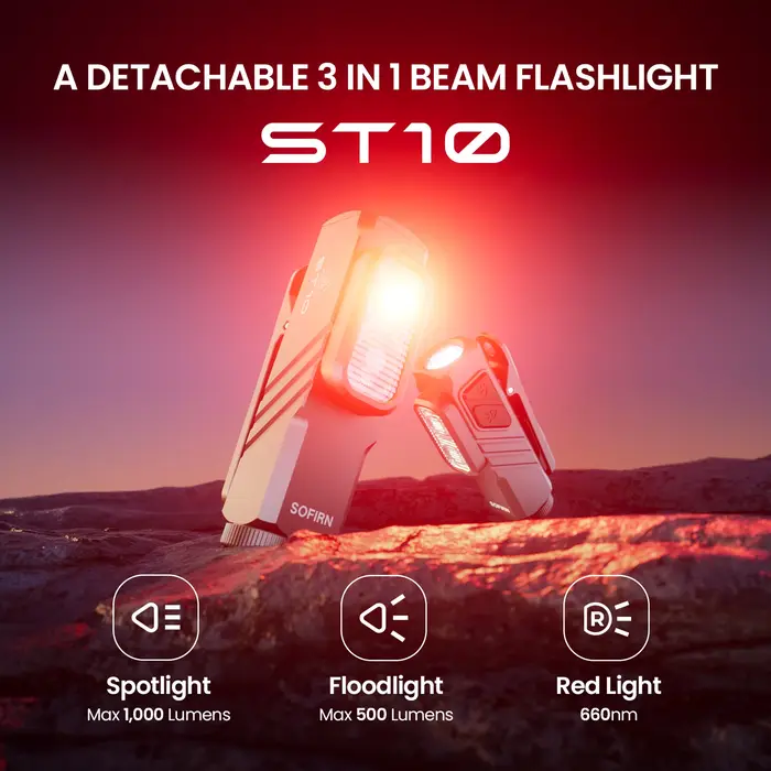 Lampe torche EDC SOFIRN Mini ST10 1000LM rechargeable USB-C 14500 avec lumière rouge 660NM, base mag