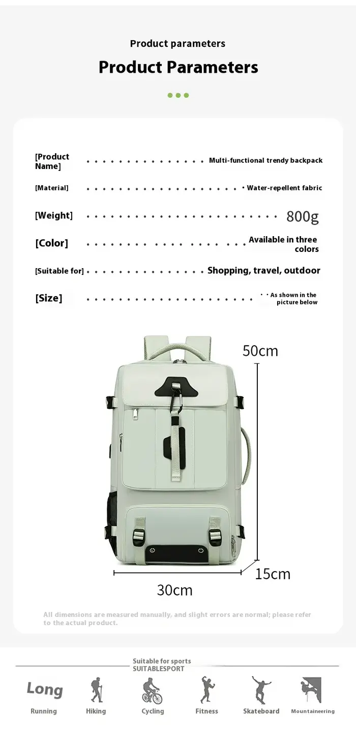 Sac à dos de voyage de loisirs de grande capacité, léger et résistant aux éclaboussures, sac à dos d