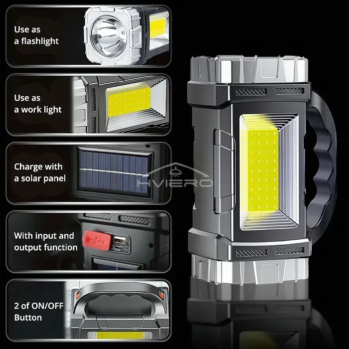 Lampes latérales COB en plein air, pêche, randonnée, Camping, chargeur USB, lampe de poche solaire Portable, projecteur LED, étanche
