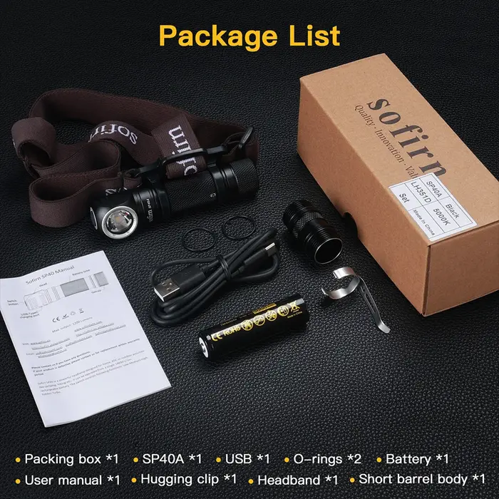 Sofirn SP40A TIR optique lampe frontale LED Rechargeable TN-3535 1200lm 18650 phare 18350 Angle