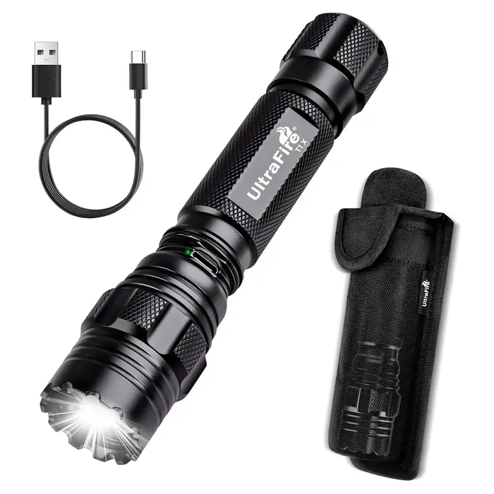T1X Kit Lampe Torche Tactique 1200 Lumens avec Étui Magnétique à Tir Rapide 18650 USB-C Rechargeable Police Sécurité