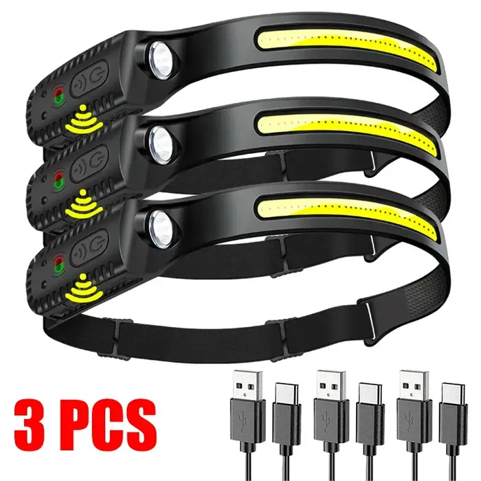 Lampe frontale LED rechargeable USB avec capteur XPE+COB