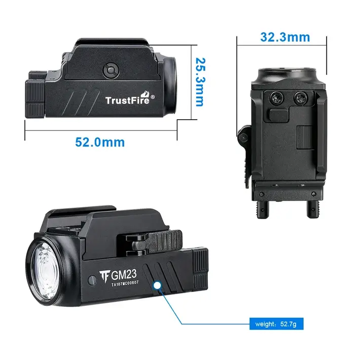 Olla fire-Mini lampe de poche LED, lampe torche aste USB compacte, dégagement rapide, GM23, 800 lumens, DulWeapon, Gl0ck