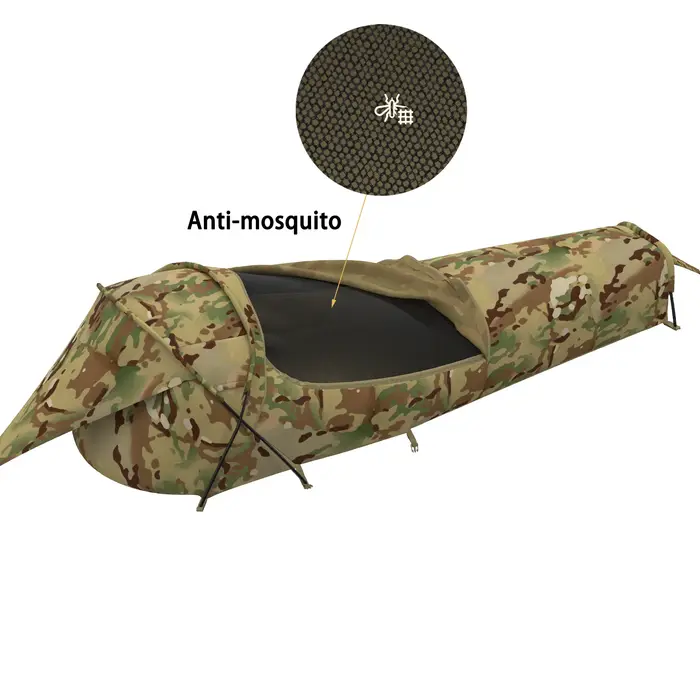 Tente de bivouac militaire MT Military Hideaway Bivy Cover Stealth Compact à poteau unique avec anse pour sac de couchage modulaire avec moustiquaire intégrée