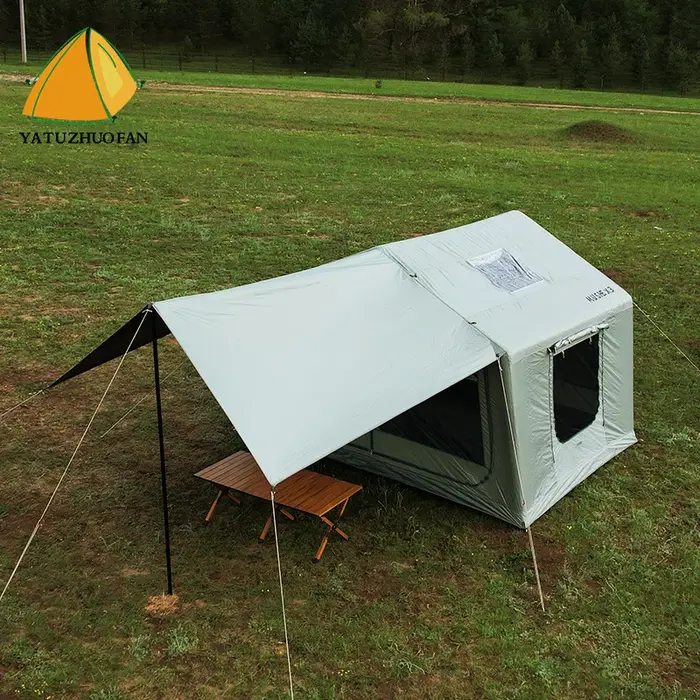 Tente de glamping gonflable avec système d'éclairage LED, abri de camping de luxe pour 10 adultes